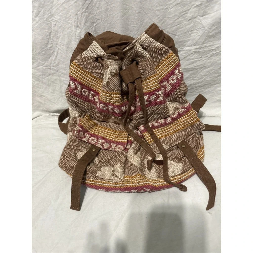Roxy Drifter Rucksack Woven Boho Drawstring Neutral Tan‎ Pink Hippy Backpack Bag